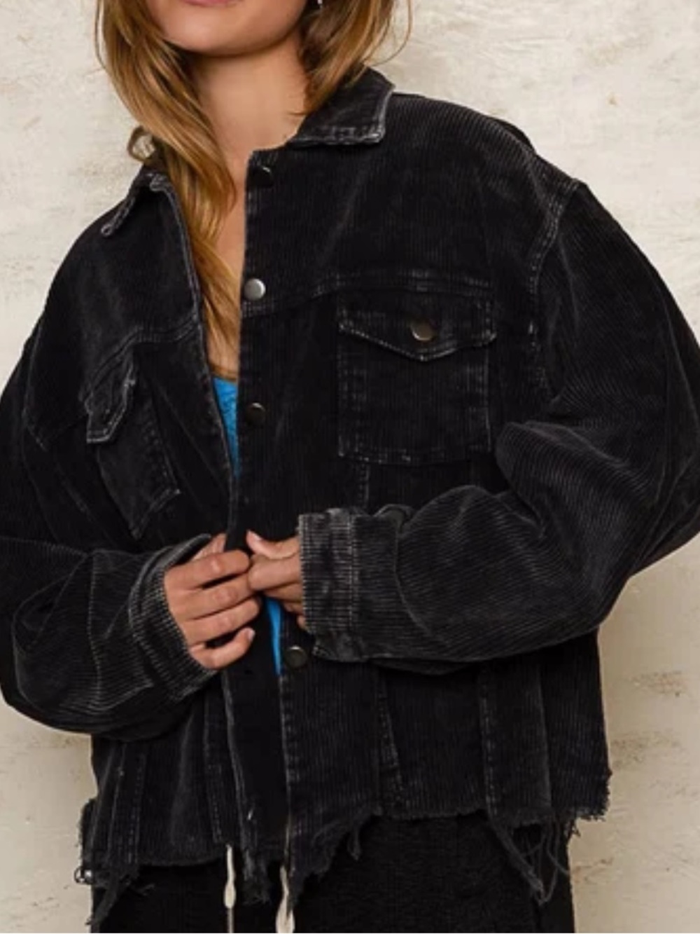 POL Black Corduroy Oversized Jacket